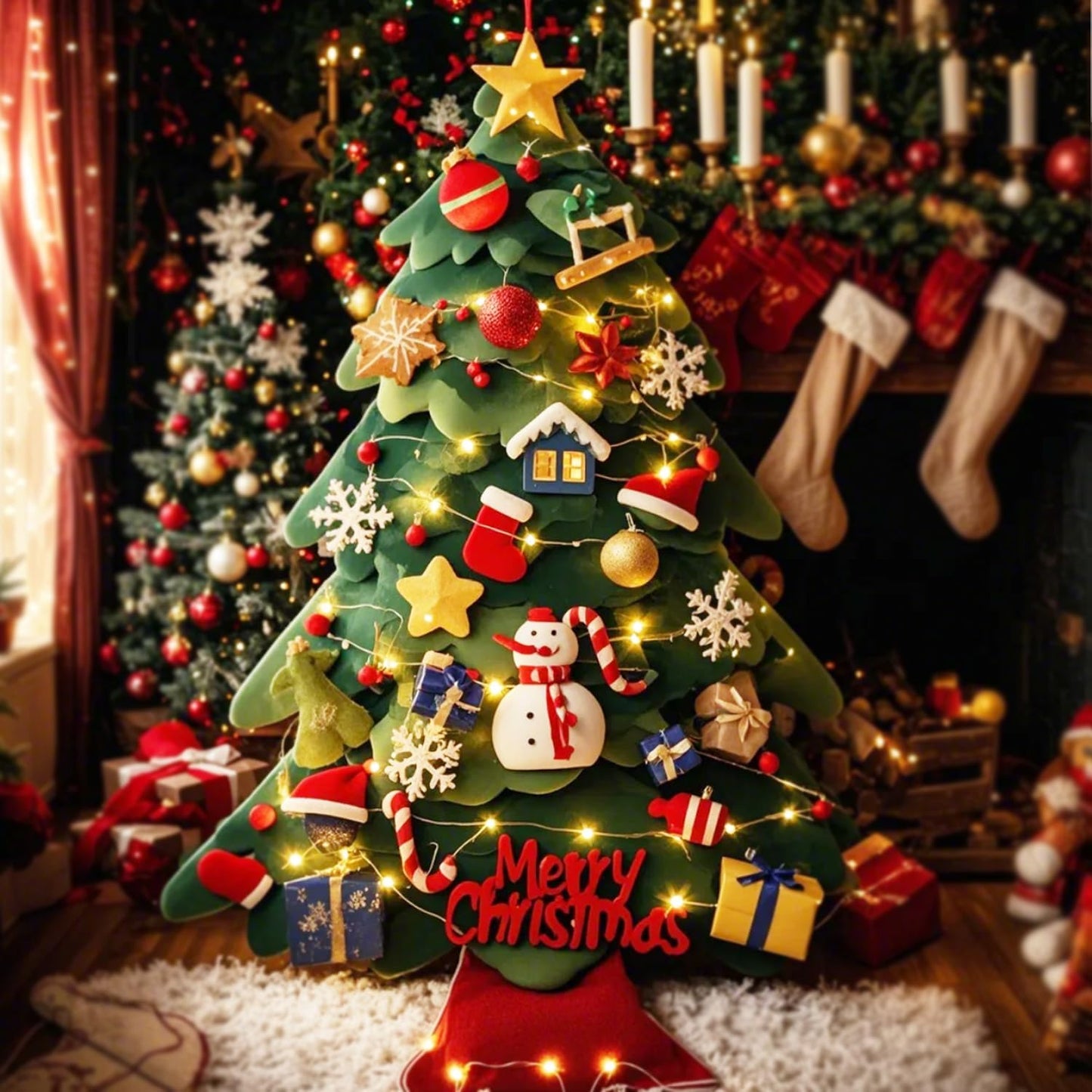 Árbol de Navidad de fieltro DIY (32pcs)