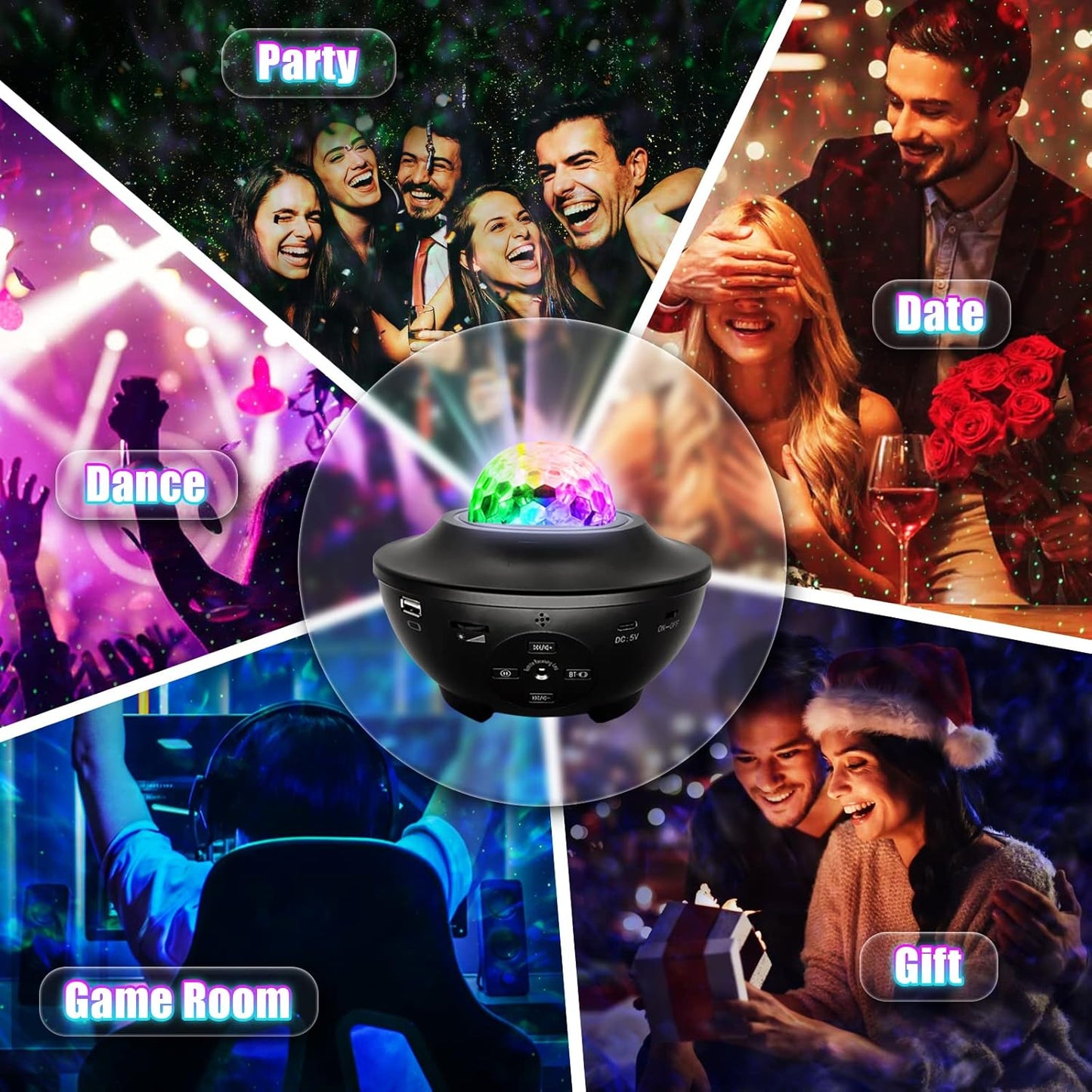 Proyector de estrellas y música 3 en 1